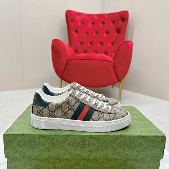 Gucci Ace Trainers Sneakers Shoes Loved Leather Web Blue Red Mens UK 8 US 9 42 - Picture 1 of 4